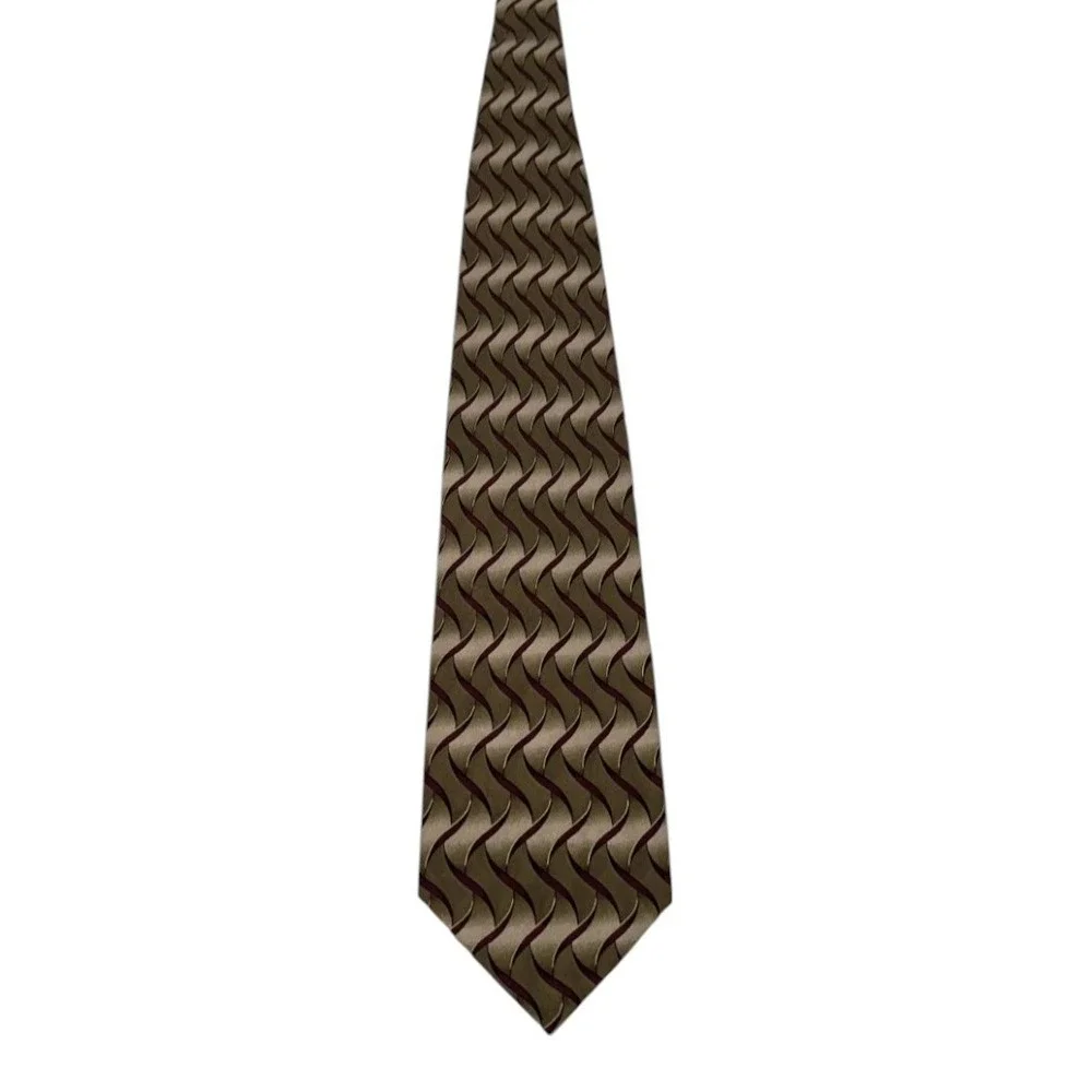 Via Europa Men's Hand Sewn Designer Brown Geometric Novelty Neck Tie 100% Silk